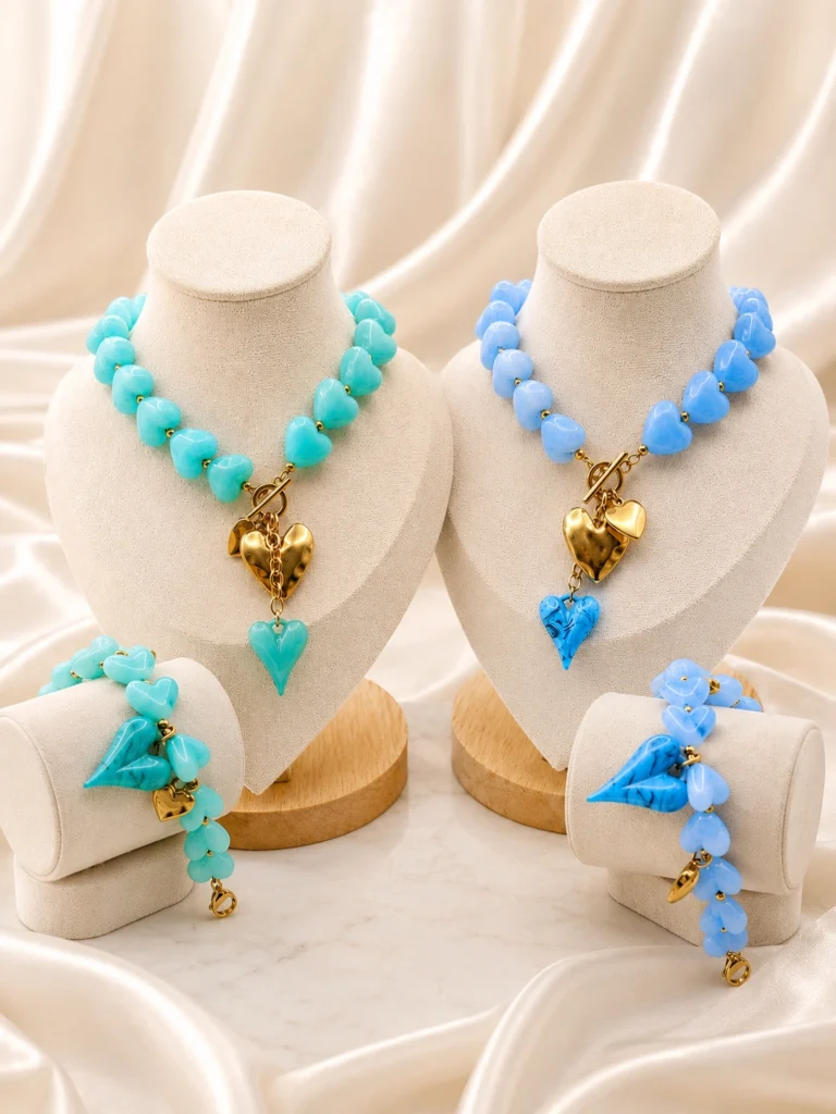 Collana e bracciale Cuori di Resina